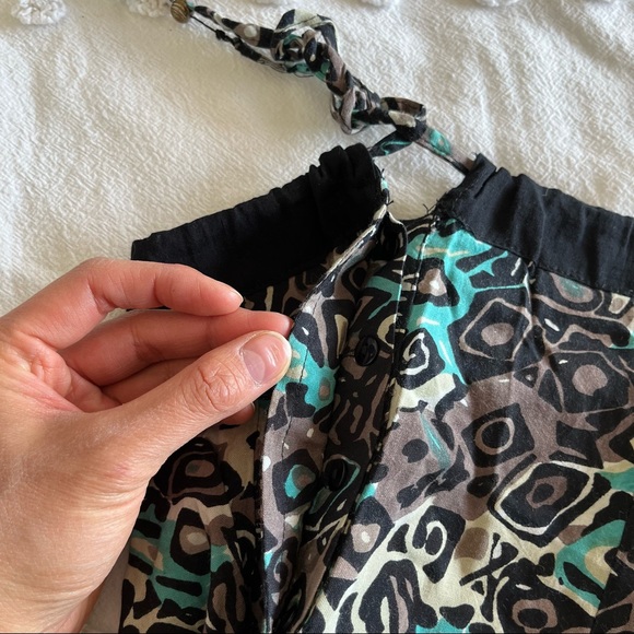 Flared Oversized Pants Bottoms with Button Closure Tassles Drawstring Waistband - Picture 4 of 8